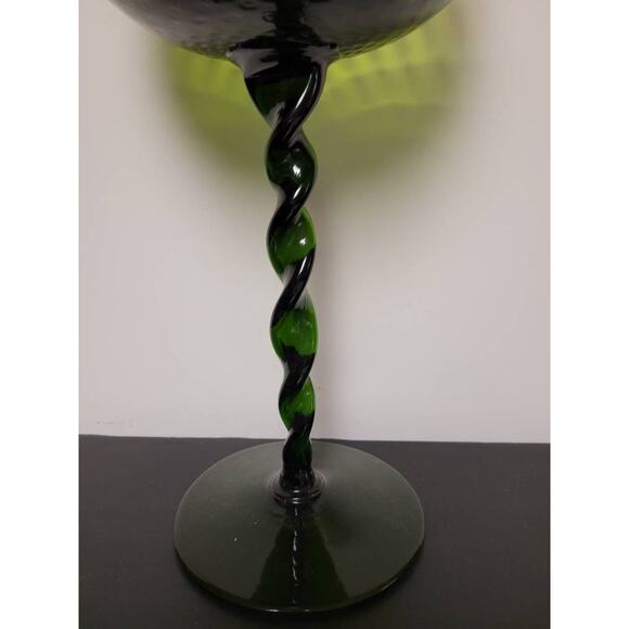 Vintage Empoli Snifter Vase, Tall Twisted Stem Optic Green, MCM Art Glass - Picture 3 of 7